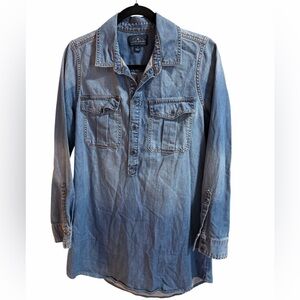 Lucky Brand Faded Blue Denim Popover Tunic Shirt Dress Small Chambray